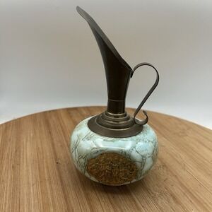 Vintage Made in Holland Ceramic Ewer w Brass Spout Art Nouveau Lamp Base